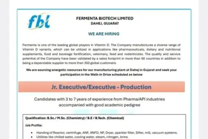 Career Opportunities at Fermenta Biotech Limited in Dahej, Gujarat