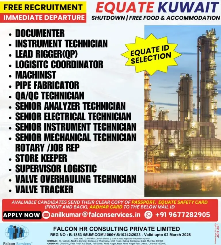 Free Recruitment for Equate Kuwait – Immediate Departure