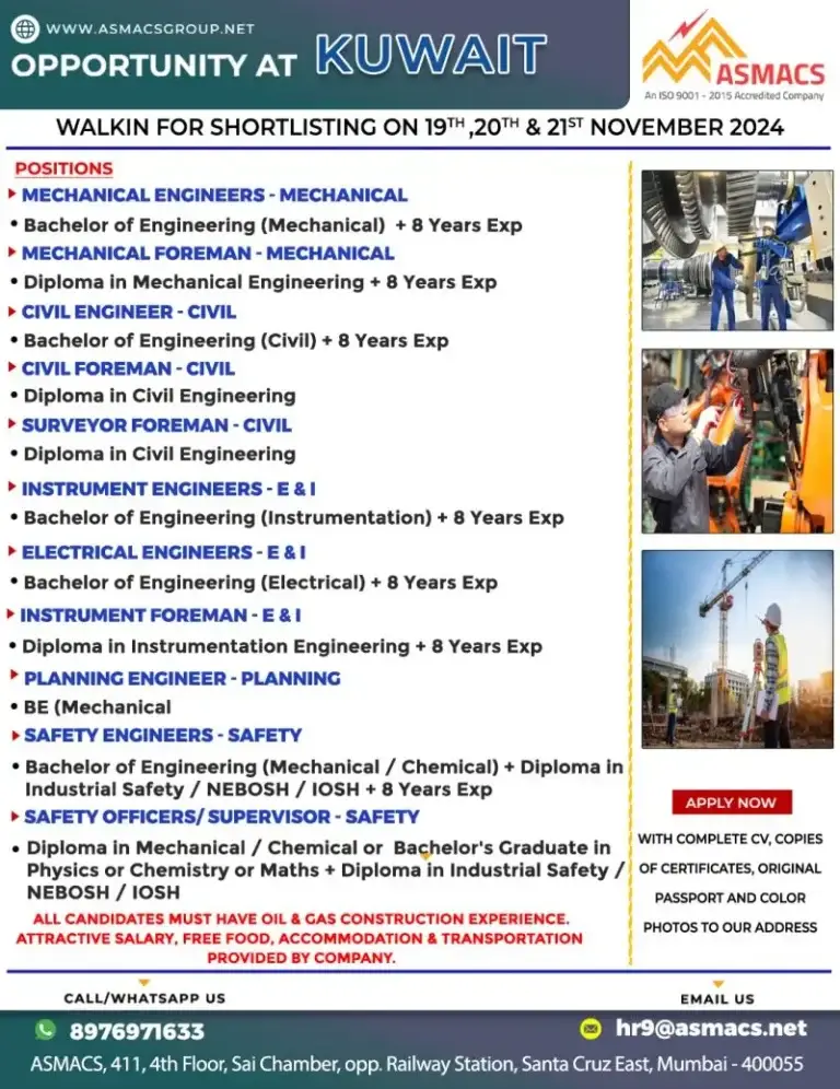 Opportunities at ASMACS Kuwait – November 2024 Hiring