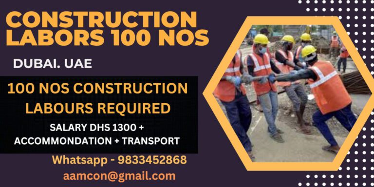 Construction Labors Required Dubai | DHS 1300 + Benefits