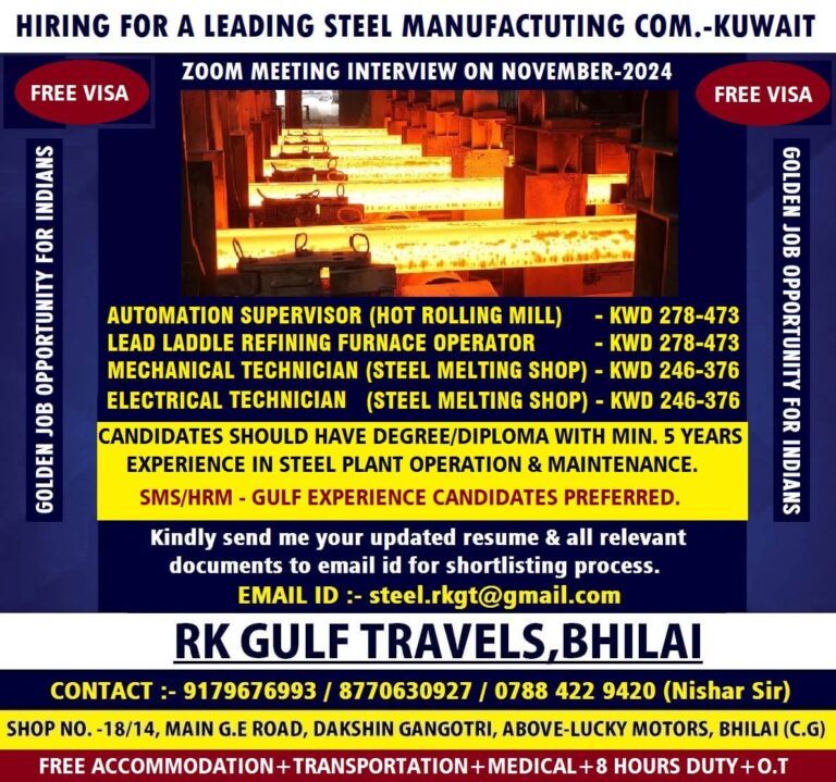 Steel Manufacturing Jobs in Kuwait: Free Visa & Benefits
