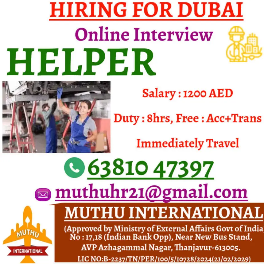 HIRING FOR DUBAI: Online Interview for Helper Position