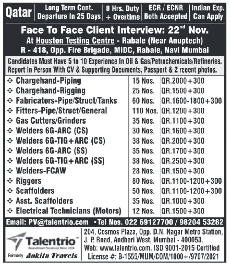 Qatar Long Term Job Openings – Apply for Various Positions in Oil & Gas Industry