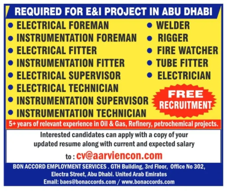 E&I Project Jobs in Abu Dhabi - Free Recruitment for Oil & Gas Experts