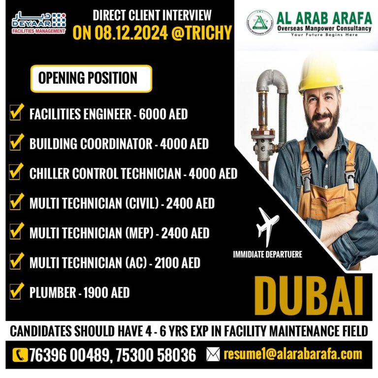 Facilities Management Jobs in Dubai | Interview 08.12.2024