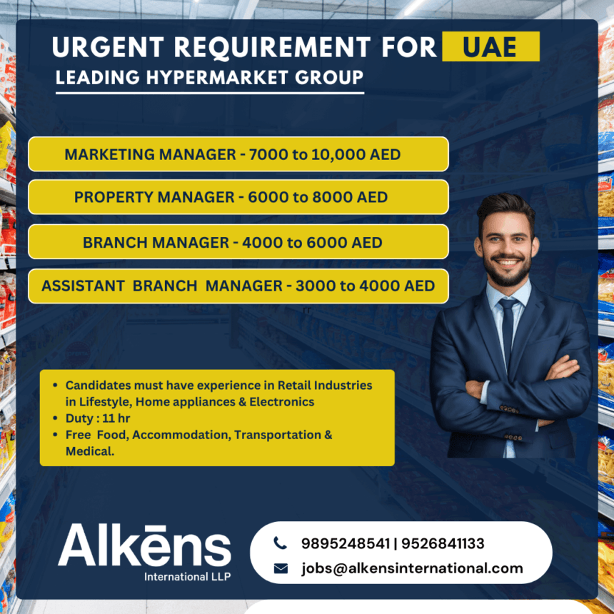 Urgent Requirement for UAE Leading Hypermarket Group