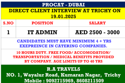 Jobs in Dubai: IT Admin Role – Direct Client Interview in Trichy on 19th January 2025