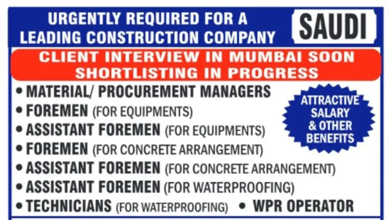 Urgent Hiring: Material/Procurement Managers and Technicians for Leading Construction Company in Saudi Arabia