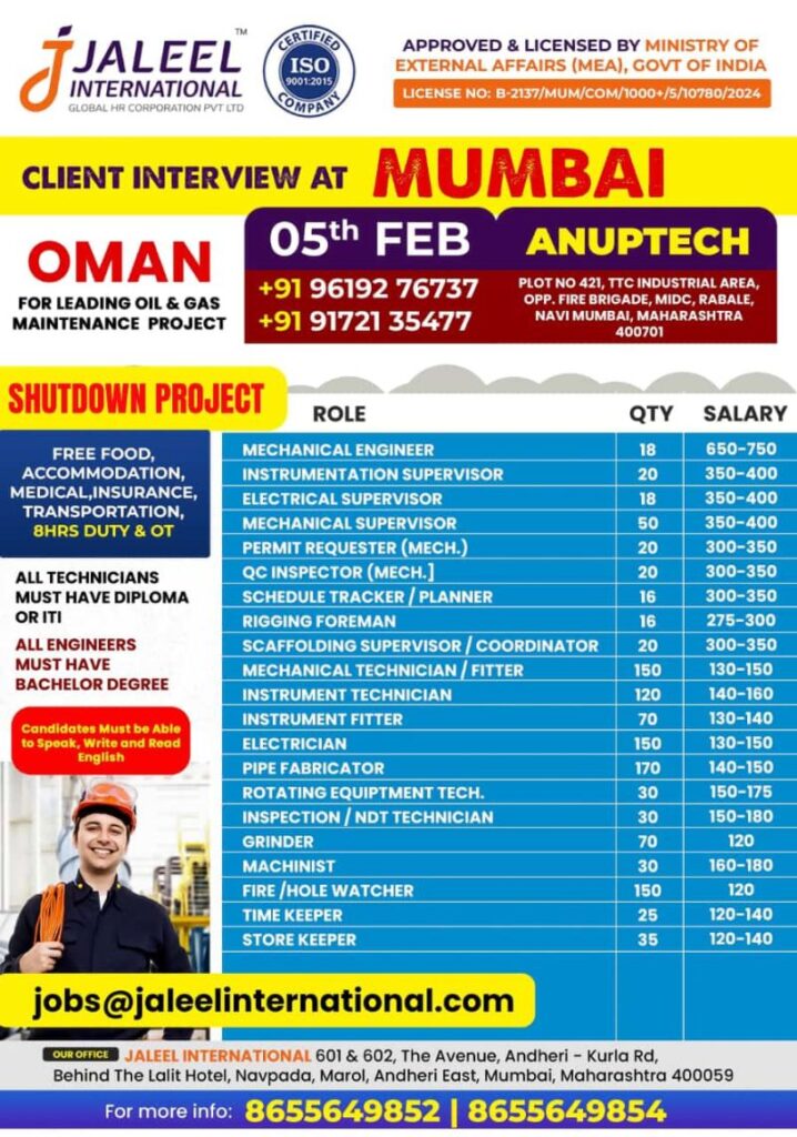 Job Opportunities in Oil & Gas Maintenance Project