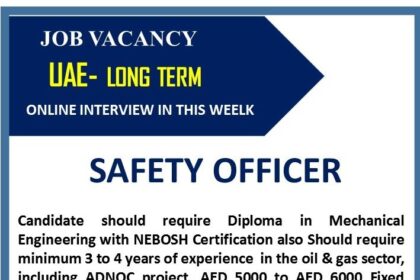 Safety Officer Job in UAE – Online Interviews This Week