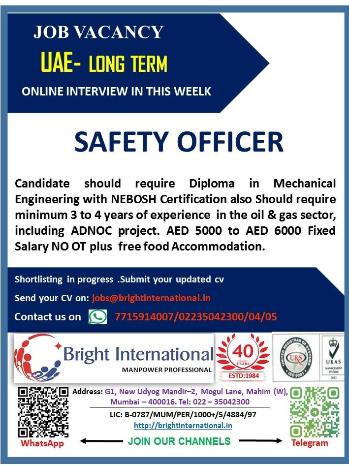 Safety Officer Job in UAE – Online Interviews This Week