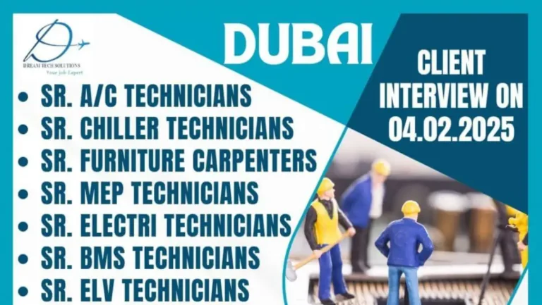 Dubai Technical Job Openings 2025: Senior Roles with Free Accommodation, Food & Transport