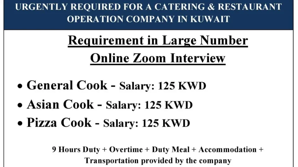Urgently Required: Catering & Restaurant Staff for Kuwait – Apply Now!