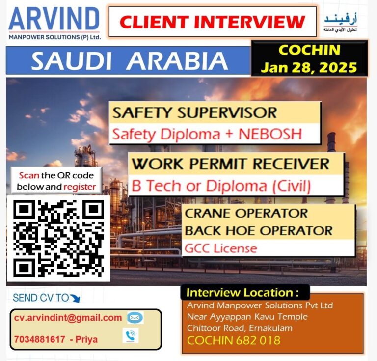 Job Opportunities in Saudi Arabia: Arvind Manpower Solutions Client Interview on Jan 28, 2025