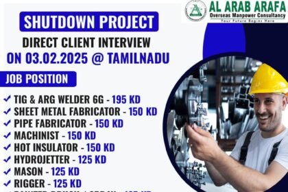 Shutdown Project Jobs in Kuwait – Direct Client Interview on 03.02.2025 in Tamil Nadu