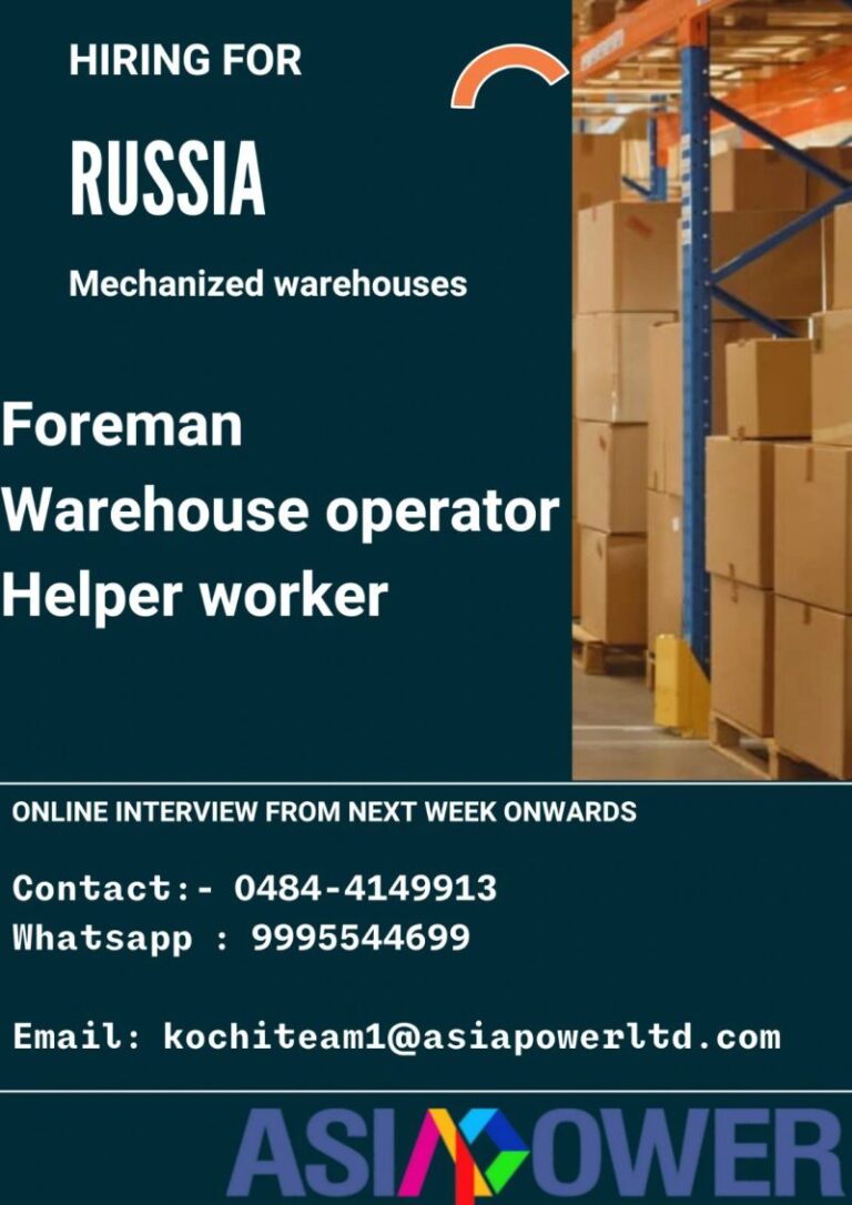 Hiring for Russia: Mechanized Warehouses - Foreman, Warehouse Operator, Helper Worker Positions