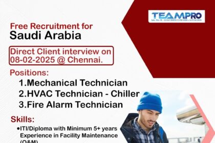 Free Recruitment for Saudi Arabia: Direct Client Interview on 8th February 2025 in Chennai