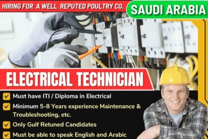 Job Opening: Electrical Technician for a Reputed Poultry Company in Saudi Arabia