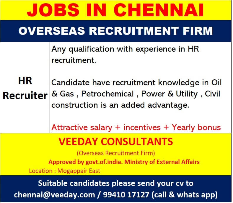 HR Recruitment Jobs in Chennai Available