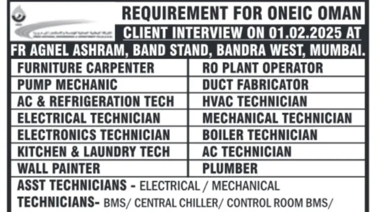 Job Opportunities in Oman: Client Interview in Mumbai on 01.02.2025