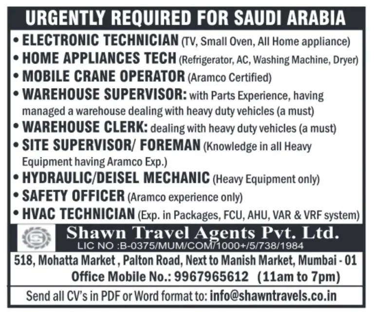 Job Opportunities in Saudi Arabia: Multiple Roles Available