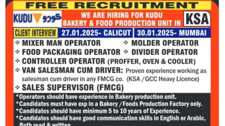 Join Kudu 999 Bakery & Food Production Unit in KSA – Jobs Available!