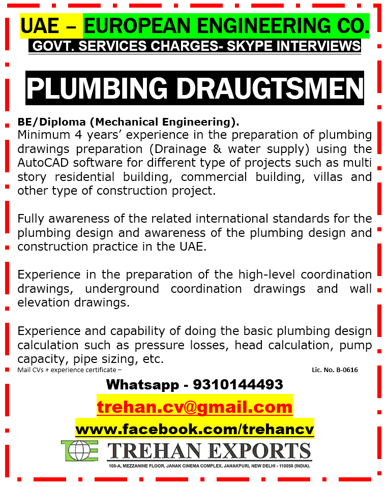 Plumbing Draughtsmen Jobs in UAE Overview