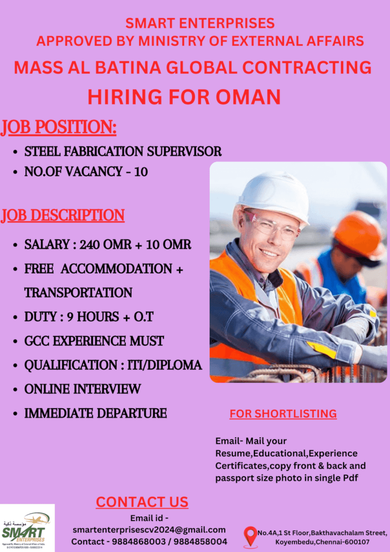 Job Opportunity: Steel Fabrication Supervisor in Oman – Apply Now!
