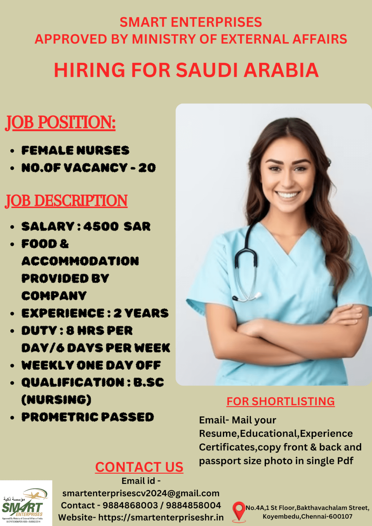 Smart Enterprises Hiring Female Nurses for Saudi Arabia – Apply Now!