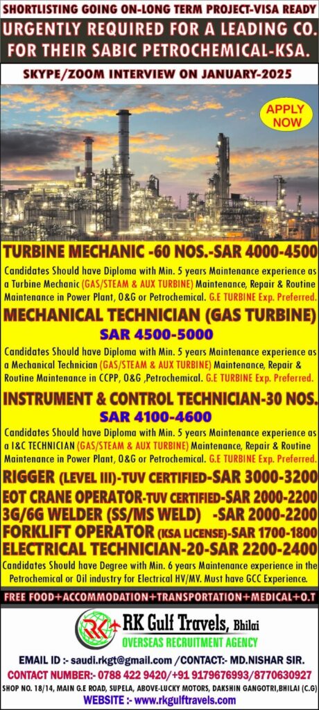 Urgent Hiring for Long-Term Petrochemical Projects in Saudi Arabia – Apply Now!