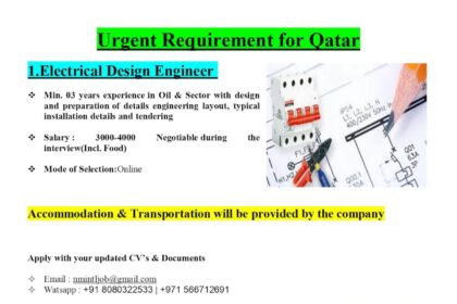 Urgent Electrical Design Engineer Needed Qatar