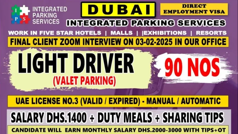 Job Opportunity in Dubai: Valet Parking and Light Driver Positions Available