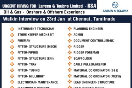 Larsen & Toubro Urgent KSA Oil Hiring