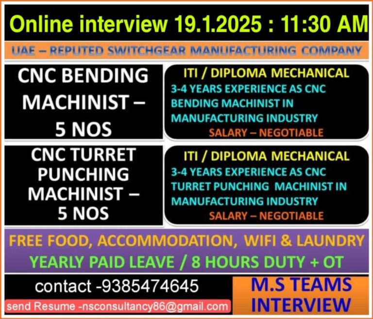 Exciting Job Opportunities in UAE’s Reputed Switchgear Manufacturing Company – CNC Machinists Needed!