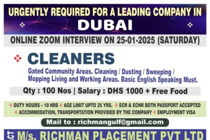 Urgent Hiring: Cleaners for Dubai Company