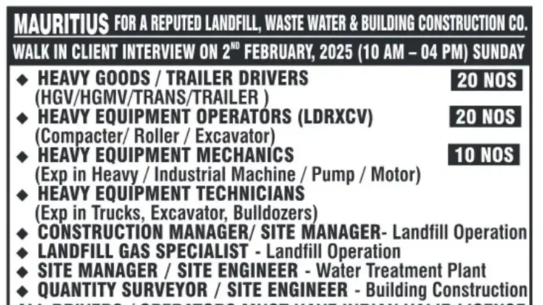 Job Opportunities in Mauritius Construction Sector