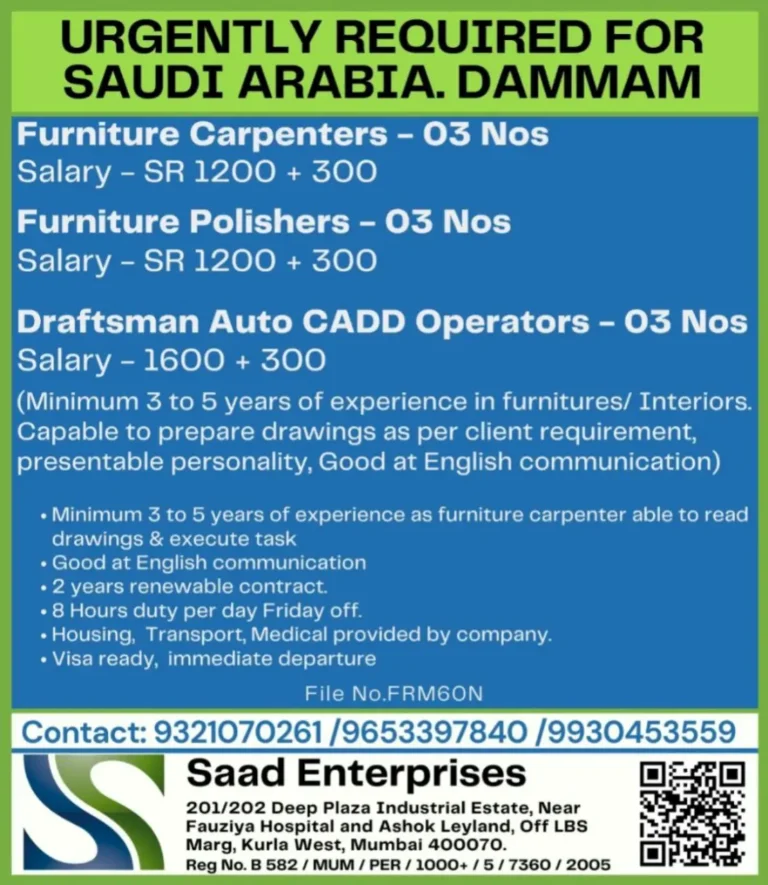 Urgent Job Openings in Saudi Arabia