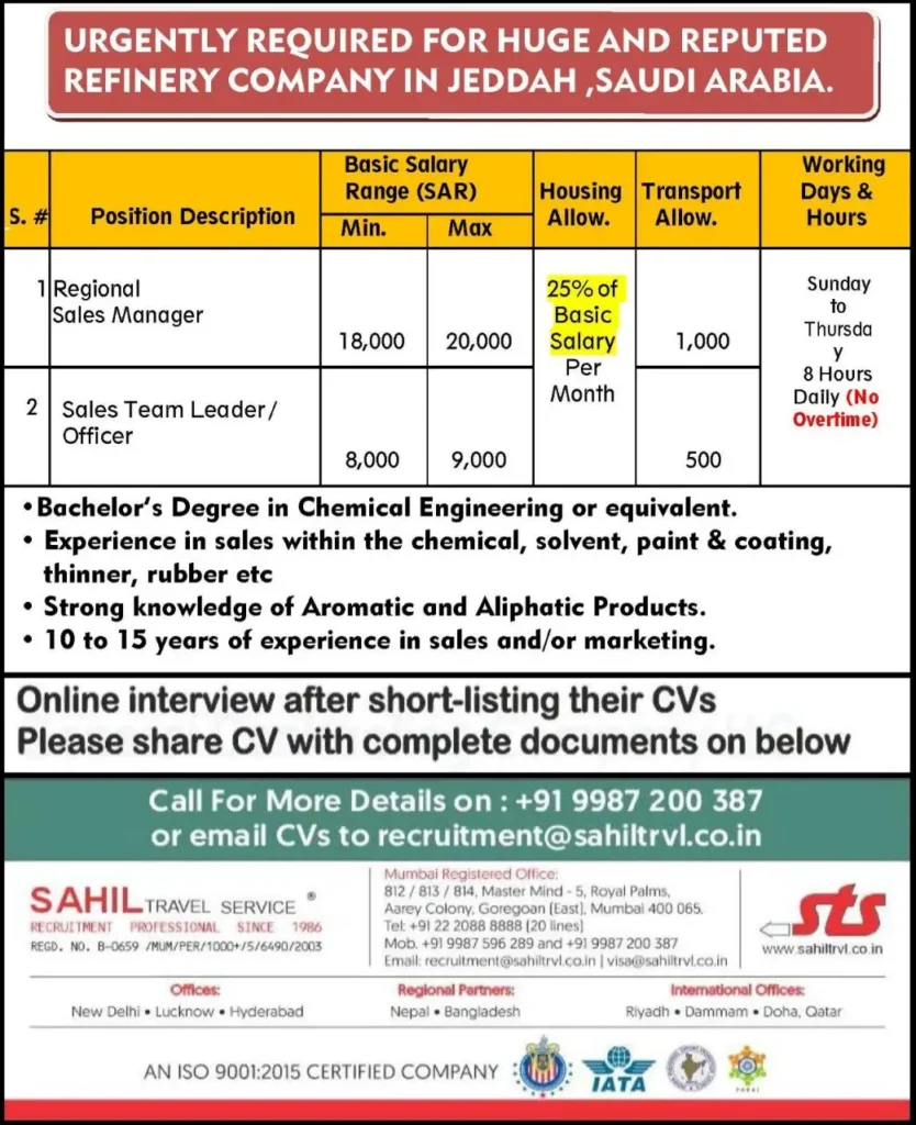 Urgent Job Openings at Reputed Refinery Company in Jeddah, Saudi Arabia – Apply Now! 1 photo 2025 01 25 07 53 08