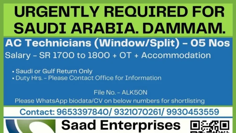 Urgently Hiring AC Technicians for Saudi Arabia – Apply Now!