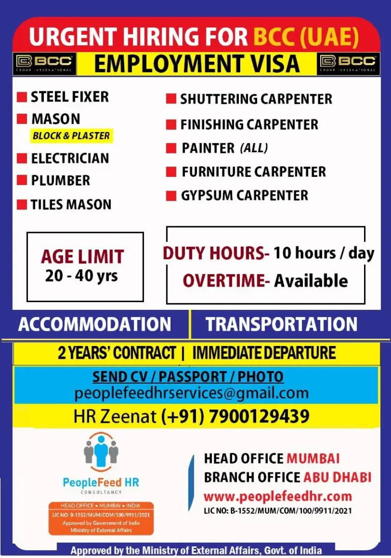 Urgent Hiring in UAE: Multiple Job Openings with Employment Visa – Apply Now!