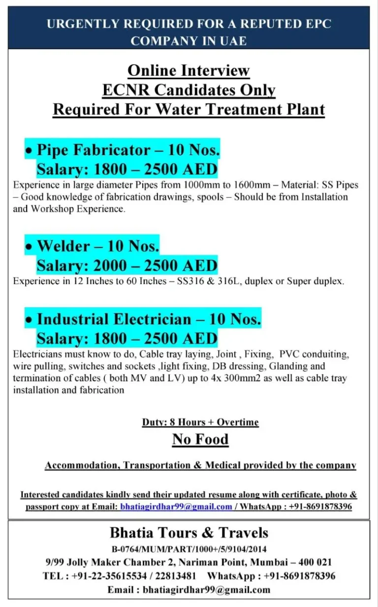 UAE Water Treatment Jobs – Urgent Hiring Now!