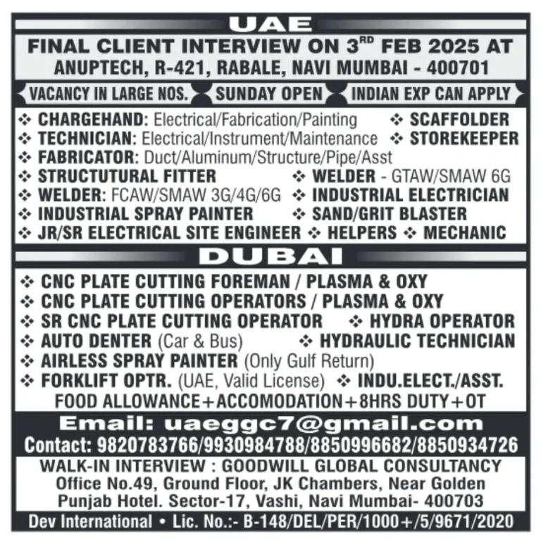 Exciting Job Opportunities in UAE – Final Client Interview on 3rd Feb 2025