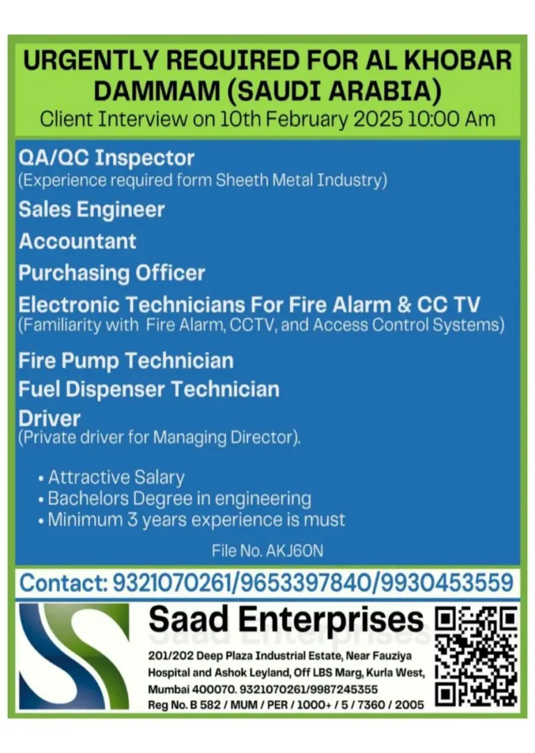 High-Demand Job Openings in Al Khobar Dammam, Saudi Arabia