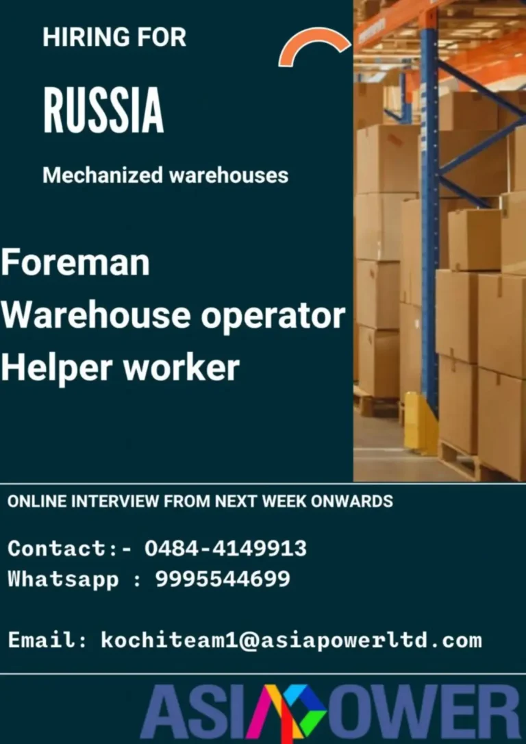 Hiring for Russia: Mechanized Warehouses Foreman, Warehouse Operator, and Helper Worker