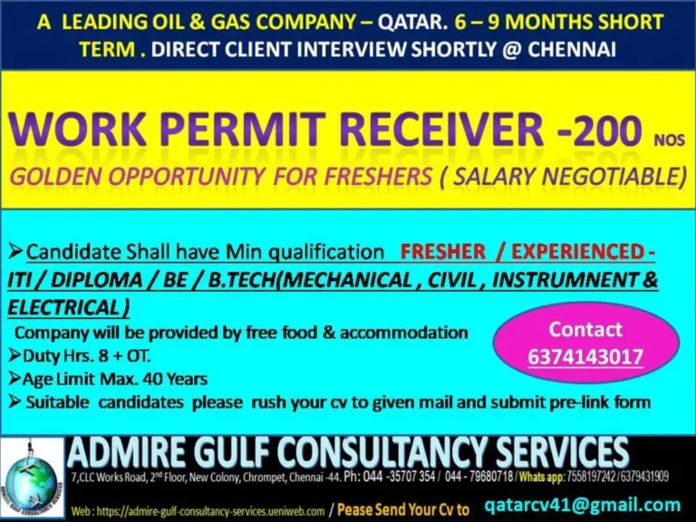 A Leading Oil & Gas Company in Qatar - Hiring Work Permit Receivers