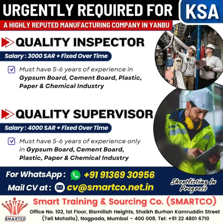 Job Openings in Yanbu, KSA – High Salary & Fixed Overtime