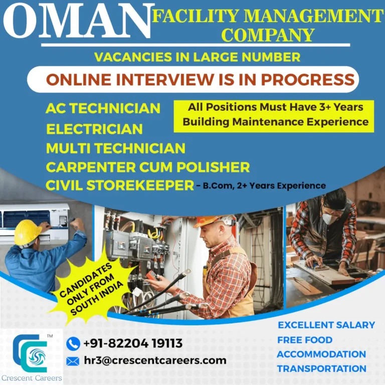 Facility Management Oman Jobs | Online Interview Ongoing