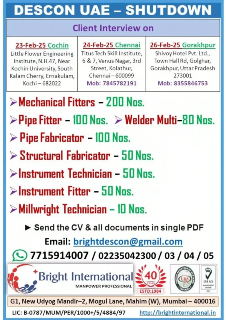 DESCON UAE Shutdown Jobs – February 2025 | Apply Now!