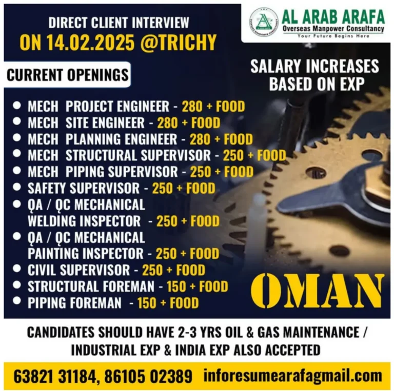 Direct Client Interview on 14.02.2025 @Trichy – Exciting Job Openings in Oman