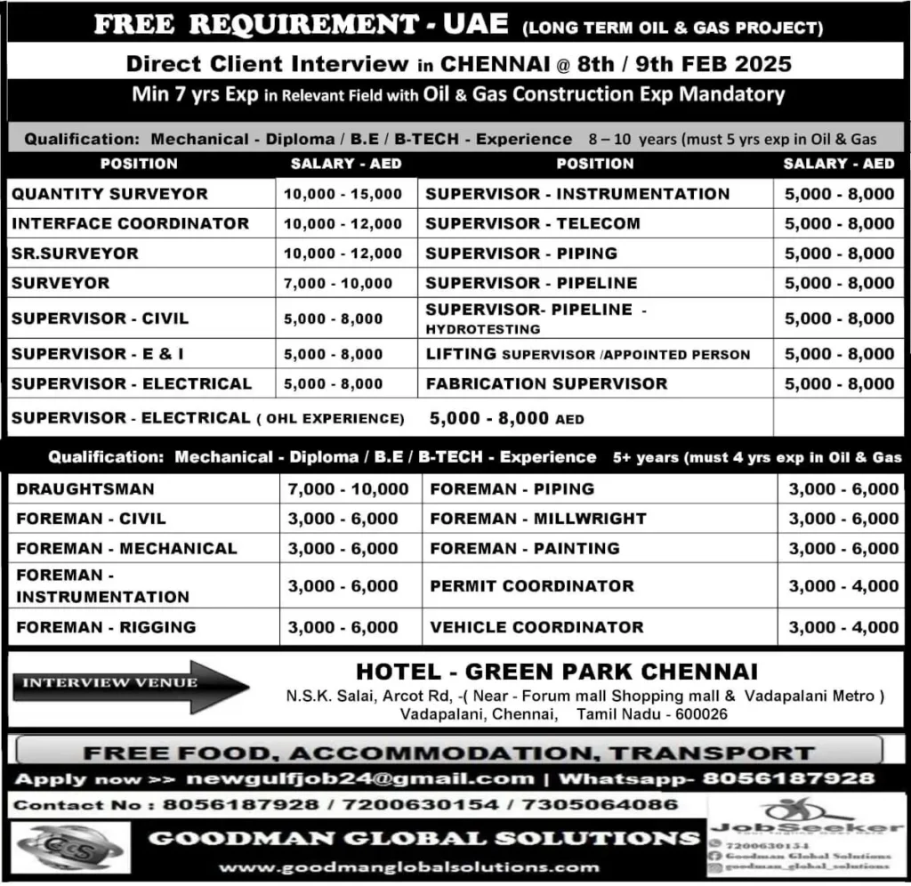 FREE REQUIREMENT - UAE (LONG-TERM OIL & GAS PROJECT)